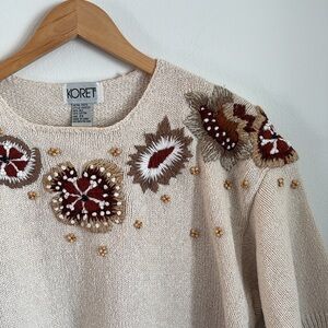 Koret silk Cream Embroidered Women's Sweater 2xl